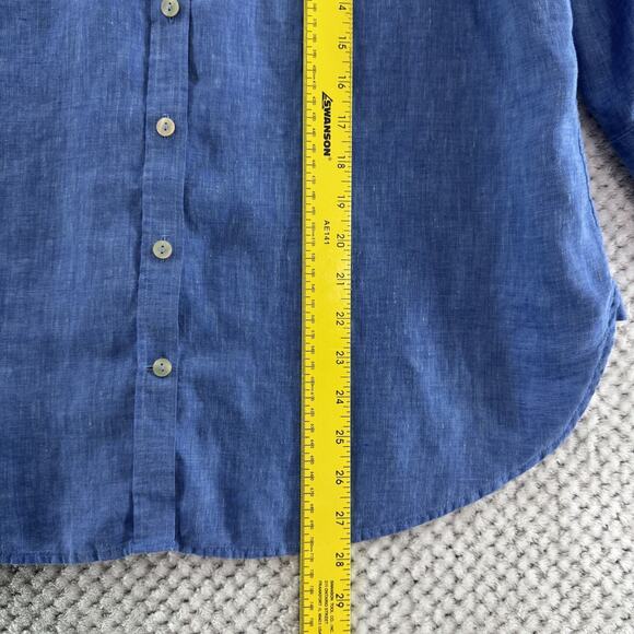 Chicos Top Womens 2 US12 Blue Linen Chambray Button Front 3/4 Sleeves Casual - Picture 9 of 12